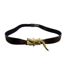 Glen Miller For Ann Turk 80s Alligator Buckle On Embossed Leather Strap Belt